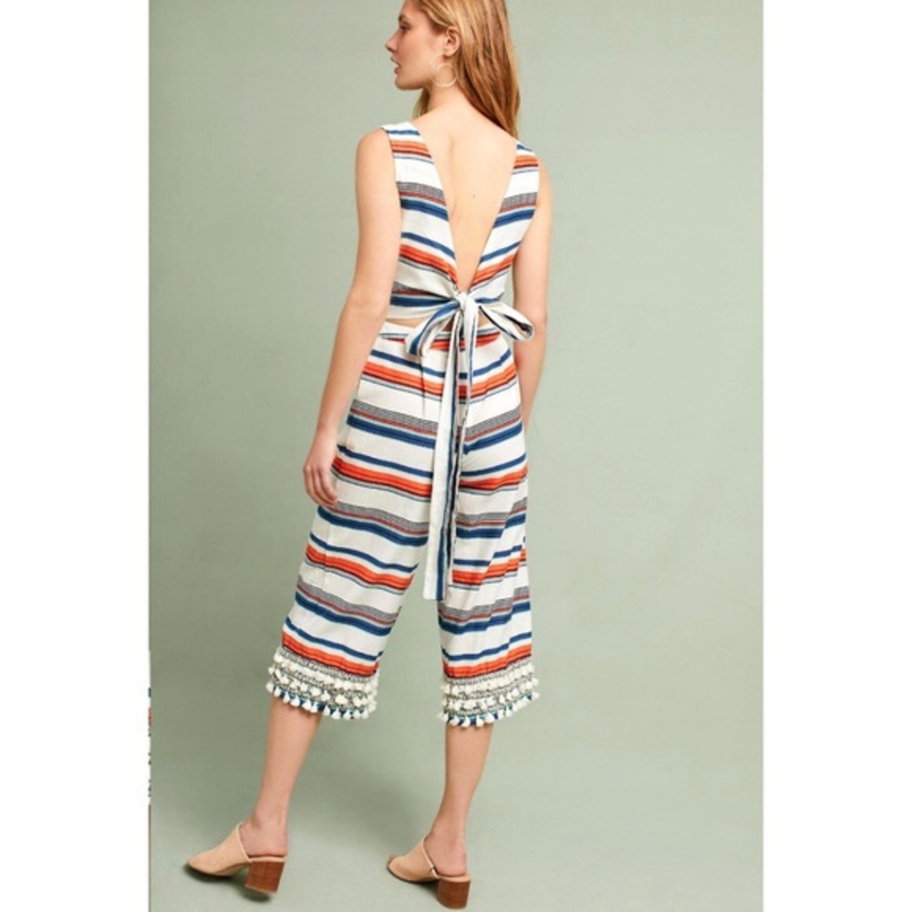 Anthropologie NWT Tasseled Striped Jumpsuit